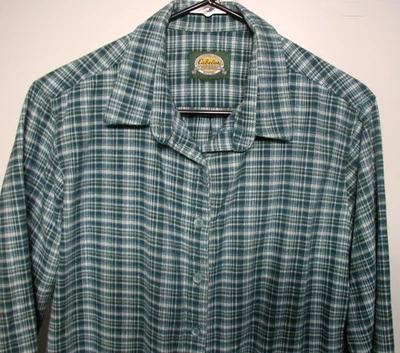 Camisa para mujer con botones Cabela XL o 2XL de franela 100 % algodón a cuadros verde azulado a cuadros Foto 1 de 4