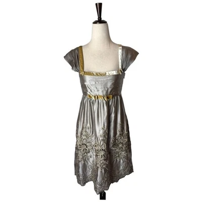 Yoana Baraschi Dress Women 4 Gray Gold Silk Embroidered Cocktail Party Boho - Image 1 of 4