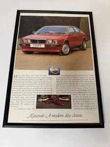 Revista Enmarcada Original Maserati BiTurbo Cupé Publicidad Hombre Arte de Pared Cueva Retro - Imagen 1 de 1