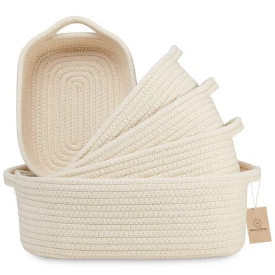 5-Piece Rectangle Storage Basket Set- Natural Cotton Rope Woven Baskets for O... - Image 1 of 4