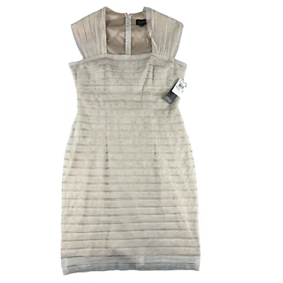 Adrianna Papell Dress Women's 16 Beige Sleeveless Square Neck Sheath Mesh NWT - Image 1 of 4