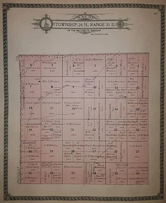 Mapa Plat 1911 ~ Twp., 24N-31E - Lincoln Co., Washington - Commonwealth Realty Co Foto 1 de 2