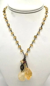 Vintage 925 Sterling Silver and Citrine Gemstone Necklace Toggle Closure - Picture 1 of 5