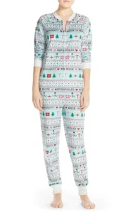 Acogedor pijama de una pieza con estampado navideño de felpa multicolor talla mediana Zoe para mujer - Imagen 1 de 4