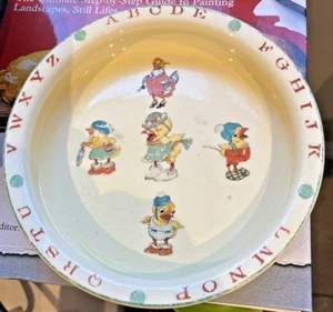 ABC Nursery Rhyme Toddler Feeding Dish Chickens Rooster Chicks- Antique - Bild 1 von 21