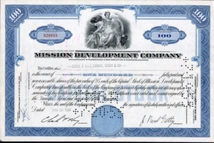 1954 Mission Development Stock Certificate with print signature of J Paul Getty - Picture 1 of 1