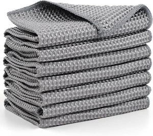 7 Pack Kitchen Dish Cloths, Towels 100% Cotton Waffle Weave, Small, Gray  - Picture 1 of 8