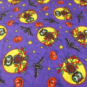 Purple Halloween Fabric Owl Bat Jack O Lantern Remnant 13" x 18" David Textiles - Picture 1 of 5