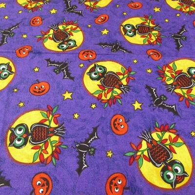 Purple Halloween Fabric Owl Bat Jack O Lantern Remnant 13" x 18" David Textiles - Image 1 of 4