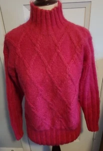 Vtg Laurice Wmns Sz M Mohair Blend Raspberry Sweater Pullover Mock Cable Knit - Picture 1 of 6