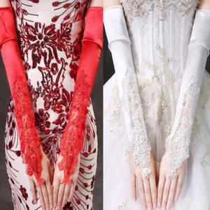 Womens Prom Opera Lace Gloves Satin Wedding Long Bridal Evening Party Gloves18‘’ - Picture 1 of 23