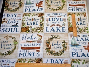 Quilt Fabric By The Yard Lakeside Patch Boat Fish Lake Vacation Premium Cotton B - Picture 1 of 2