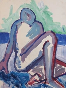 Figura abstracta pintura gouache original vintage - Imagen 1 de 14