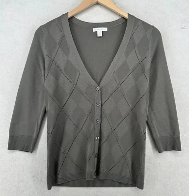 NEW YORK & COMPANY Suéter Mujer S Cárdigan Pointelle Argyle Manga 3/4 Gris Foto 1 de 4