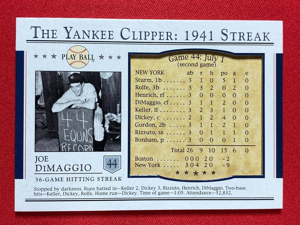 2003 UD Play Ball #S-44 Joe DiMaggio Yankee Clipper: 1941 Streak - Image 1 of 2