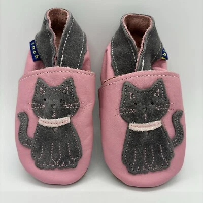 Zapatos de bebé niña de cuero azul pulgadas gato gatito maullido talla 0-6 meses rosa gris gamuza Foto 1 de 4