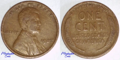 1927 Lincoln Wheat Cent - Improper Alloy Mix Wood Grain Woody - Rare Error Coin - Image 1 of 4