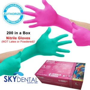 Guanti medici ipoallergenici senza lattice NITRILE di alta qualità ROSA/VERDE 200/PK - Foto 1 di 6