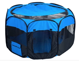 Petmaker Blue Black Portable Pop Up Octagon Pet Playpen With Zipper Top - Picture 1 of 3