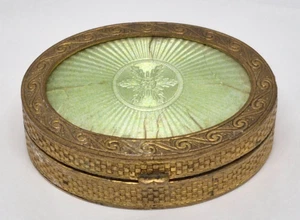 Antique vintage Guilloche Enamel Gilt Brass Trinket/Pill Box, France - Picture 1 of 11