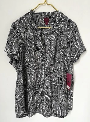 Blusa Top Para Mujer Nueva con Etiquetas Colección 212 Negra Blanca Suave Manga Corta Abotonada 1X Foto 1 de 4