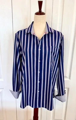 Men's, L, Shirt *NWOT*,International Report Navy-White Stripe, Contrasting Cuffs - Image 1 of 4
