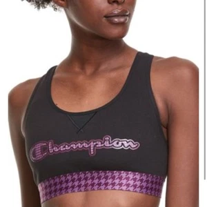 Champion Sports Bra NWT Black/Purple Logo Strappy Cutout Back Women’s Size Large - Picture 1 of 4