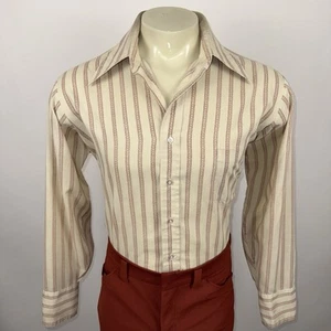 Vtg 60s 70s Sears Shirt Disco Collar Mod Hippy Nik Striped Large Mens 16.5 34 - Picture 1 of 17