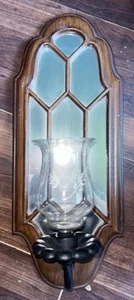 Vintage Faux Wood Metal Mirrored Wall Sconce 18" X 7" MCM Good Condition - Picture 1 of 3