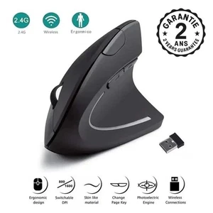 Souris Sans Fil Verticale Ergonomique PC Mac Os 2.4Ghz 800/1200/1600 DPI Bureau - Photo 1/6