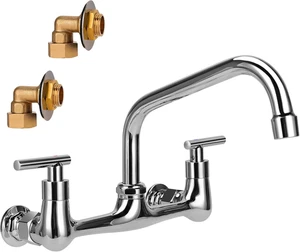 8" Center Wall Mount Faucet, Commercial Kitchen Sink Faucet with 8" Swivel Spout - Picture 1 of 7