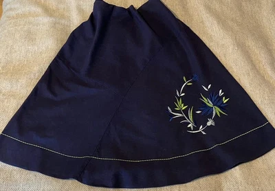 Navy skirt size 18 embroidery detail. Quirky original vintage look.  - Image 1 of 4