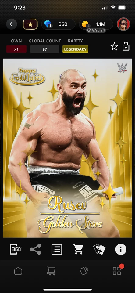 DIGITAL Topps WWE Slam Gold Label 25 Rusev Gold Golden Stars - Image 1 of 2