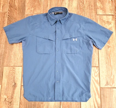 Under Armour Drift Tide 2.0 Short Sleeve Shirt Button Up Pockets Blue Medium M - Image 1 of 4