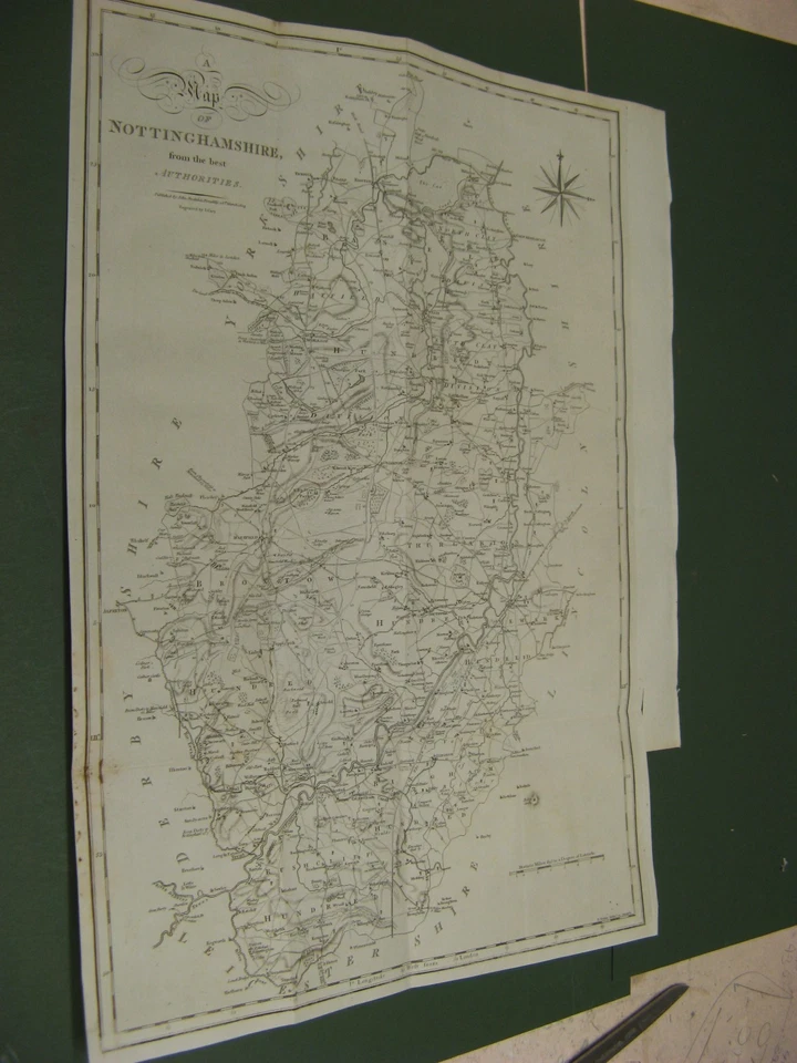 MAPA GRANDE 100 % ORIGINAL ANTIGUO DE NOTTINGHAMSHIRE DE JOHN CARY SHERWOOD NEWARK Foto 1 de 1