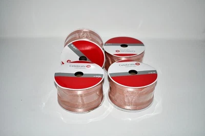 Celebrate It Christmas Noël Wired Ribbon – Pink & Silver – 2.5” x 25’ – Set of 4 - Image 1 of 4