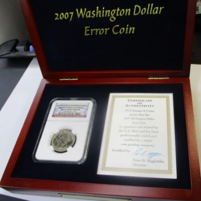 NGC 2007 Washington $1 Dollar Error  Missing Edge Lettering MS65 Mint Error COA - Image 1 of 4