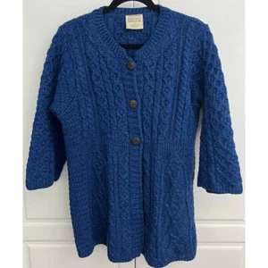 Kilronan Knitwear Merinowolle 3 Knopf blau Strickjacke Pullover 3/4 Arm Gr. L - Bild 1 von 6