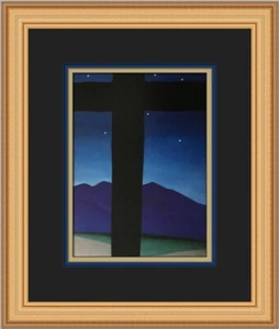 Georgia O'Keeffe Black Cross with Stars and Blue Custom Framed Print - Picture 1 of 2