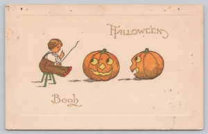 Postal Halloween Booh Boy Talking To Two JOL - Imagen 1 de 2