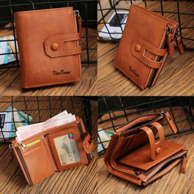 Delgado Para hombres Doble Plegable Cartera Cuero Portatarjetas de Crédito Botón Cremallera Cartera Bolso de Mano Foto 1 de 4