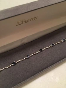 NIB JCPenney Blue Sapphire Diamond Bracelet 10K White Gold Original Price $749 - Picture 1 of 4