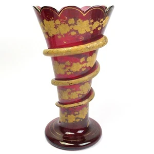 Biedermeier Glas Vase Golddekor Floral um 1850 Böhmen? Handarbeit Antik 28cm - Picture 1 of 8