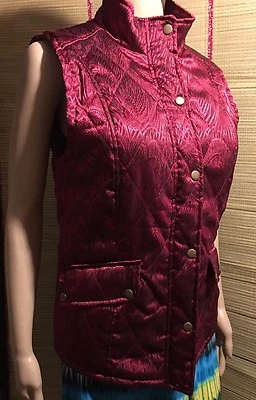 Women's Winter Vest Peck & Peck Red Metallic Zip/ Snaps Quilted Lined Vest Sz S - Image 1 of 4