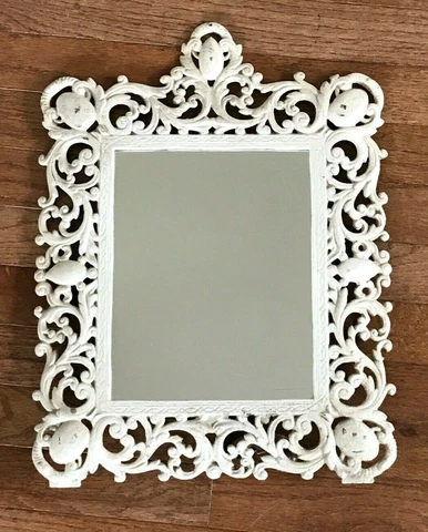 Antique Ornate Cast Iron Self-Standing Mirror Painted Frame 17 1/2" by 13 1/2" Cover