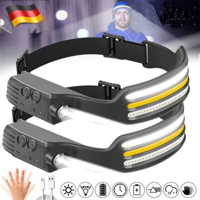 XUNATA COB LED Sensor Stirnlampe USB Wiederaufladbar Scheinwerfer Kopflampe Wasserdicht