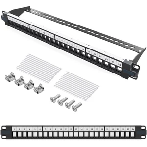 Patchfeld 19 Zoll Keystone Patchpanel 24 Keystone Buchsen Jack 1HE geschirmt - Afbeelding 1 van 11