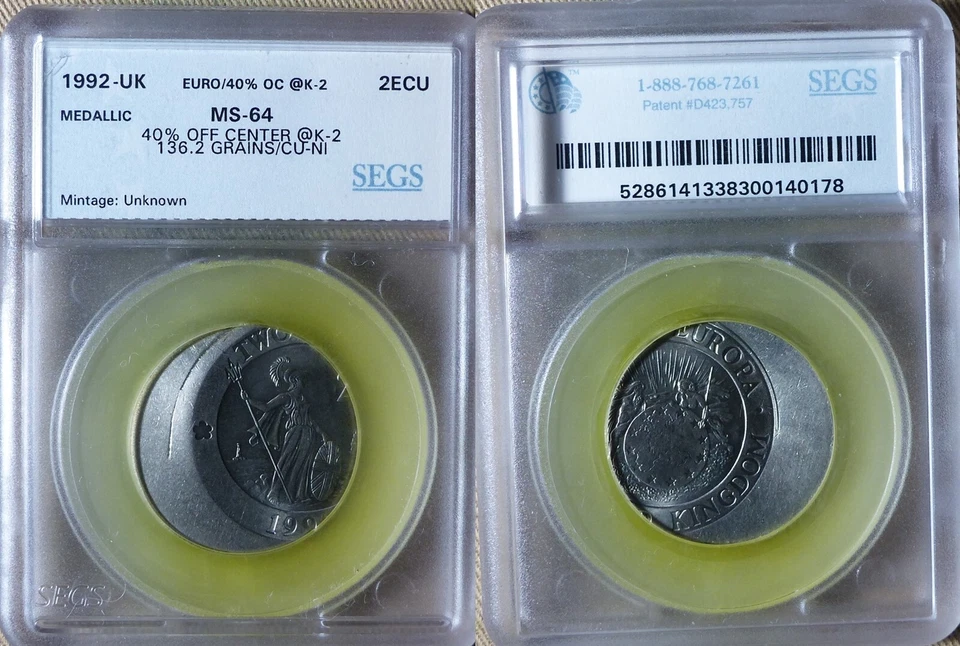 Error:Europa Pattern 1992 UK 2 Ecu 40% Off Center MS64 CT201 - Image 1 of 1