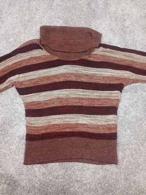 Suéter AGB Para Mujer Talla Pequeña Rayas Tejido Marrón Rojo Capucha Cuello Manga Corta Foto 1 de 4