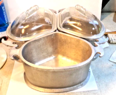 3 ollas triangulares vintage GUARDIAN Service Ware forma de corazón martilladas 7"x 9" 2 tapas Foto 1 de 4